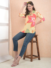 Red Floral Print V-Neck Top