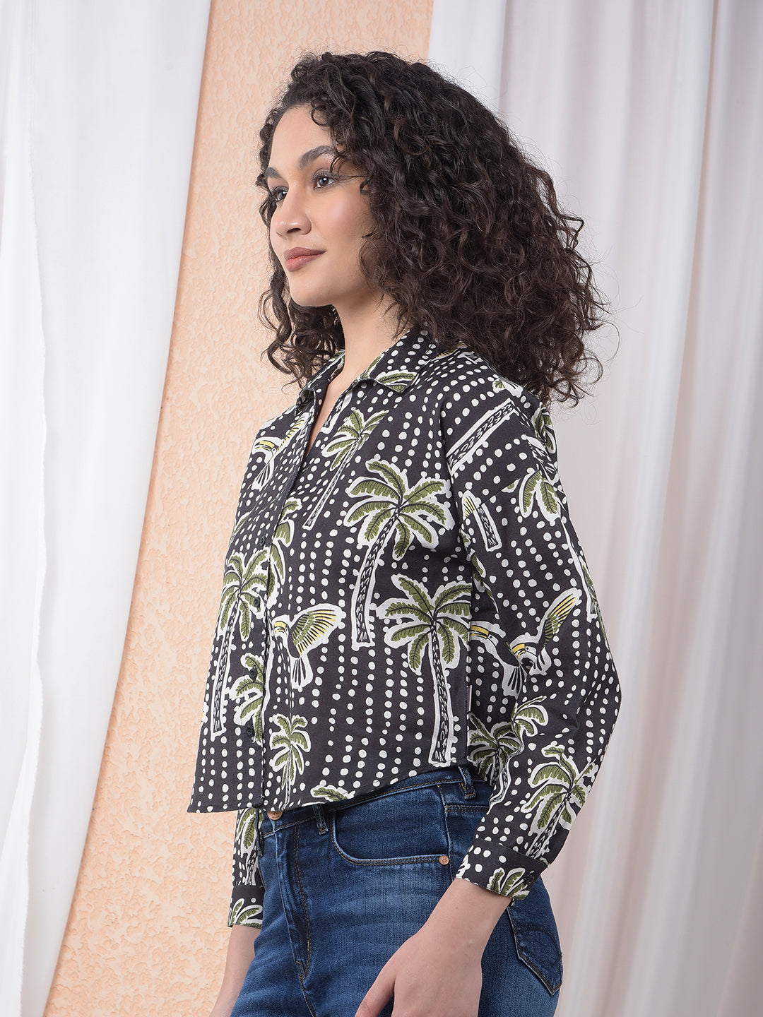 Tropical Vibes Printed Green Shirt