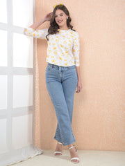 Orange Floral Print Top