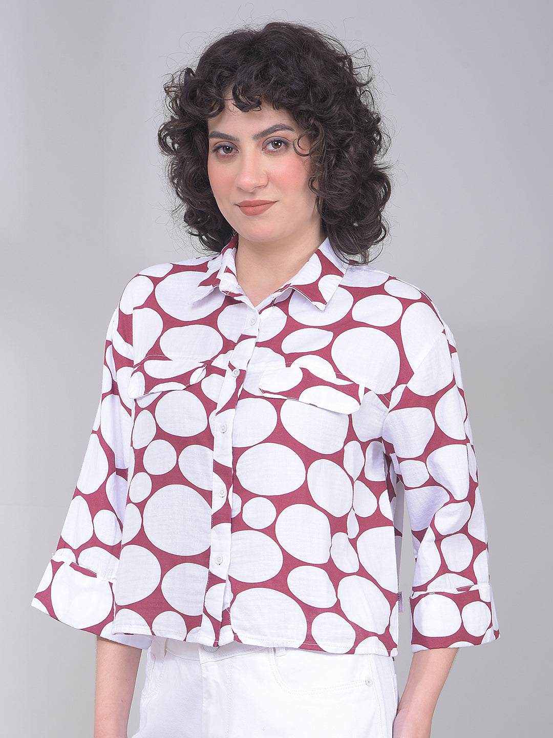 Maroon Printed 100% Cotton Shirt