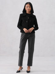 Midnight Textured Black Jacquard Coat