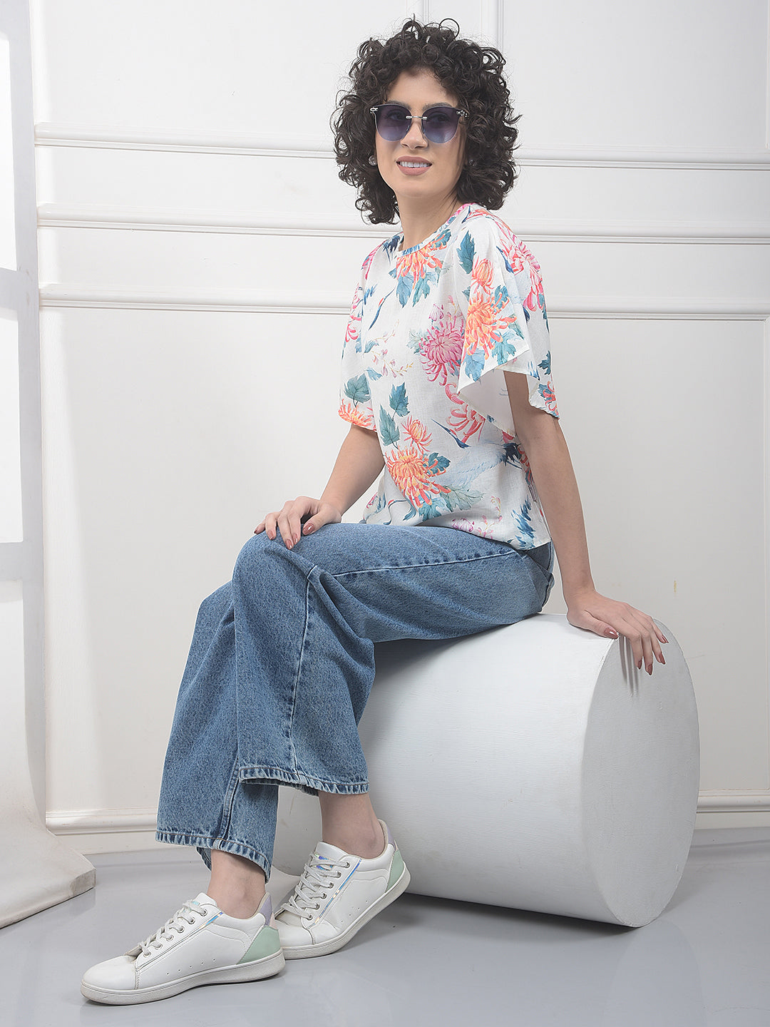 Orange Floral Print Top