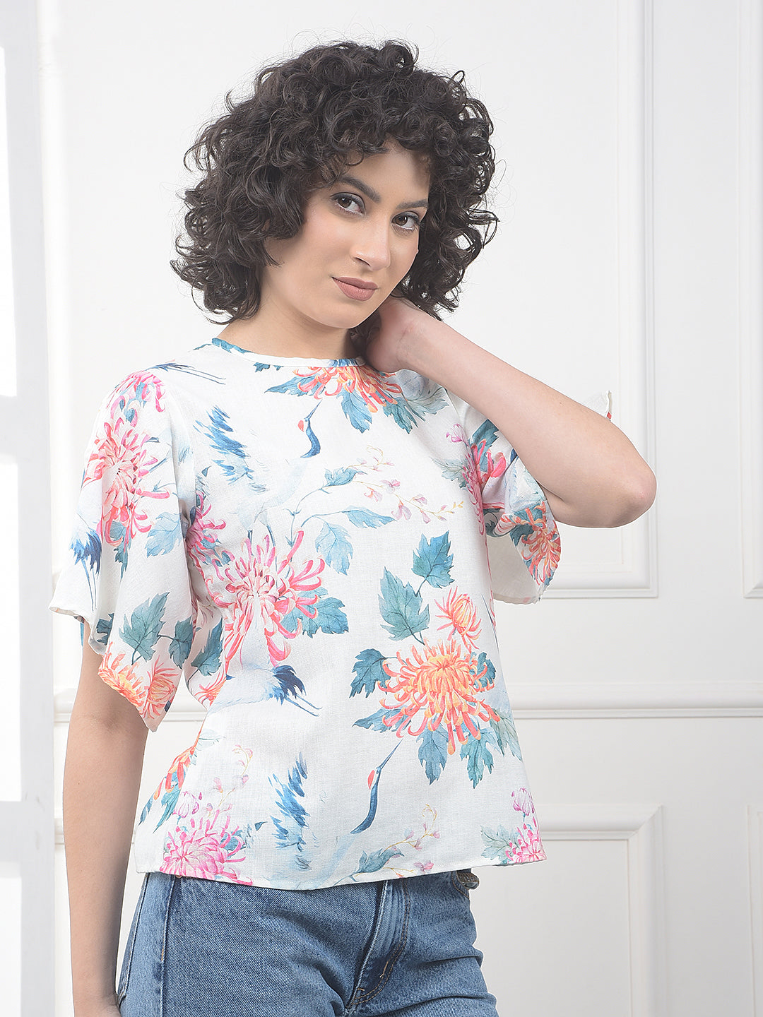 Orange Floral Print Top