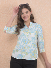 Printed Blue V-Neck Shirt