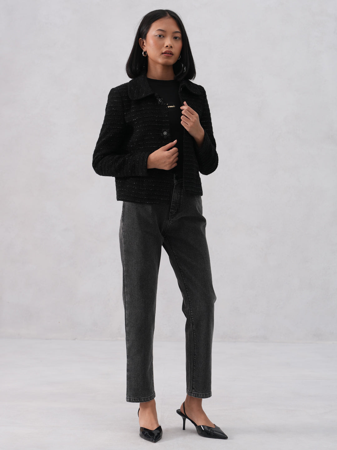 Midnight Textured Black Jacquard Coat