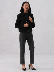 Midnight Textured Black Jacquard Coat