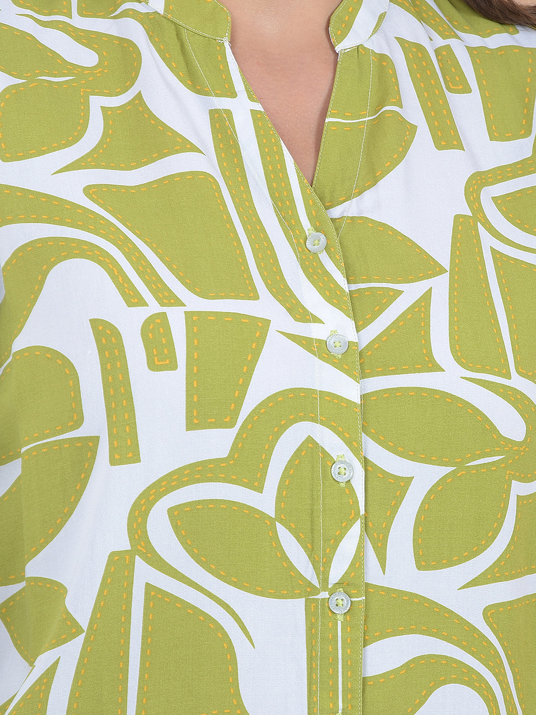 Printed Green V-Neck Shirt