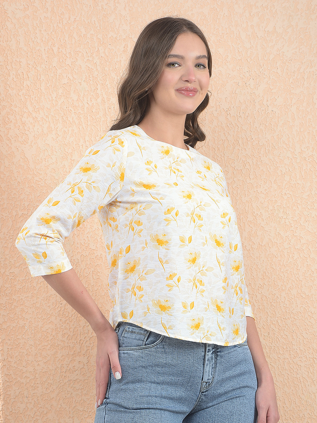 Orange Floral Print Top