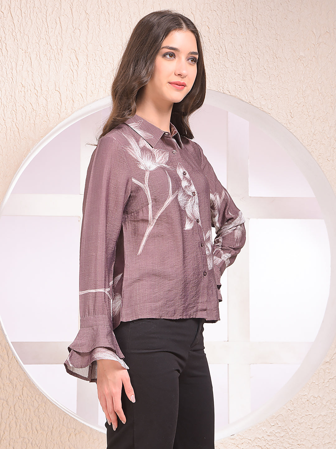 CRIMSOUNE CLUB LADIES WESTERN SHIRT F/S FE4723 LIGHT BROWN