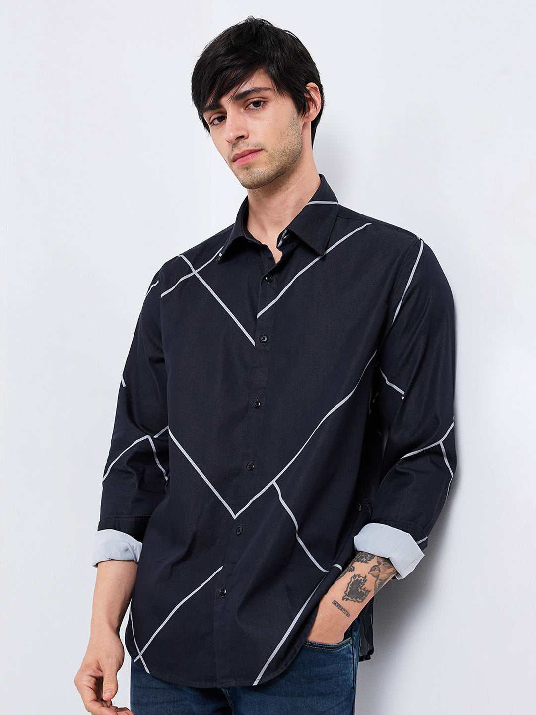 Spykar Mens Casual Shirt H/S Mshps1Be014 Black