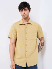 Spykar Mens Casual Shirt H/S Mshsos1Be067 Taupe Beige