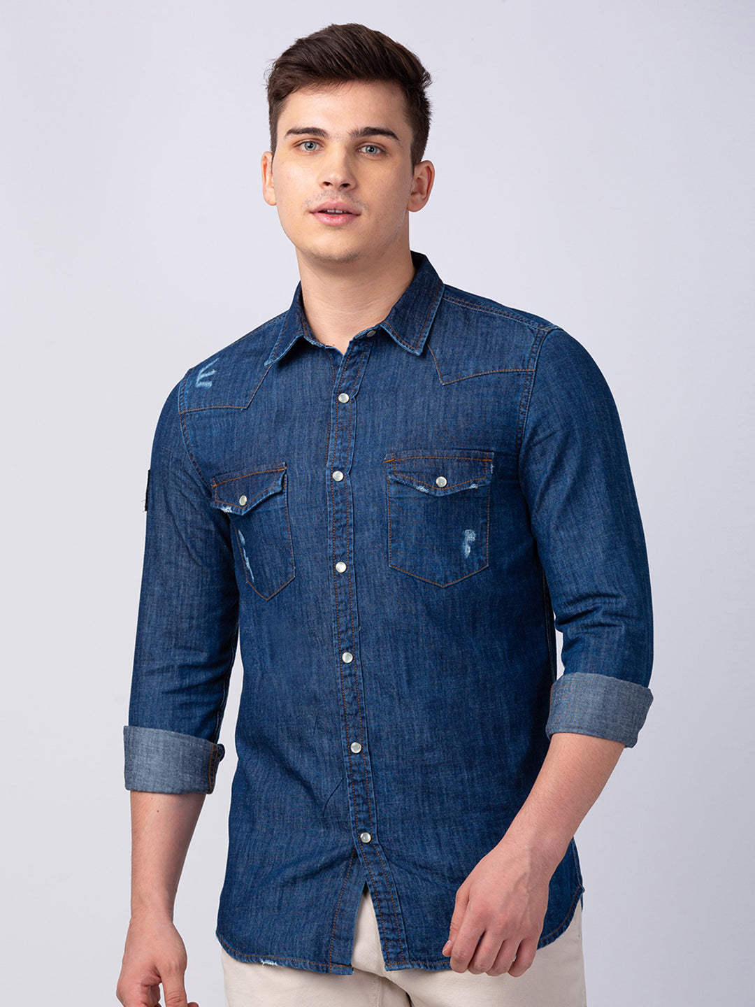 Spykar Mens Casual Shirt F/S Msh-02Bbds-321 Darkblue