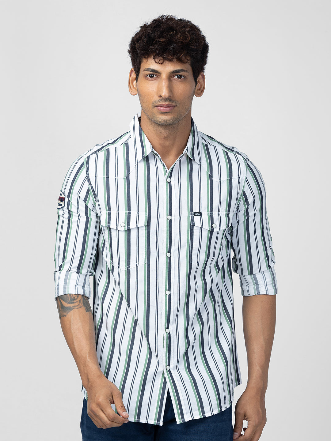 Spykar Mens Casual Shirt F/S Mshst1Bc190 Sage_Green