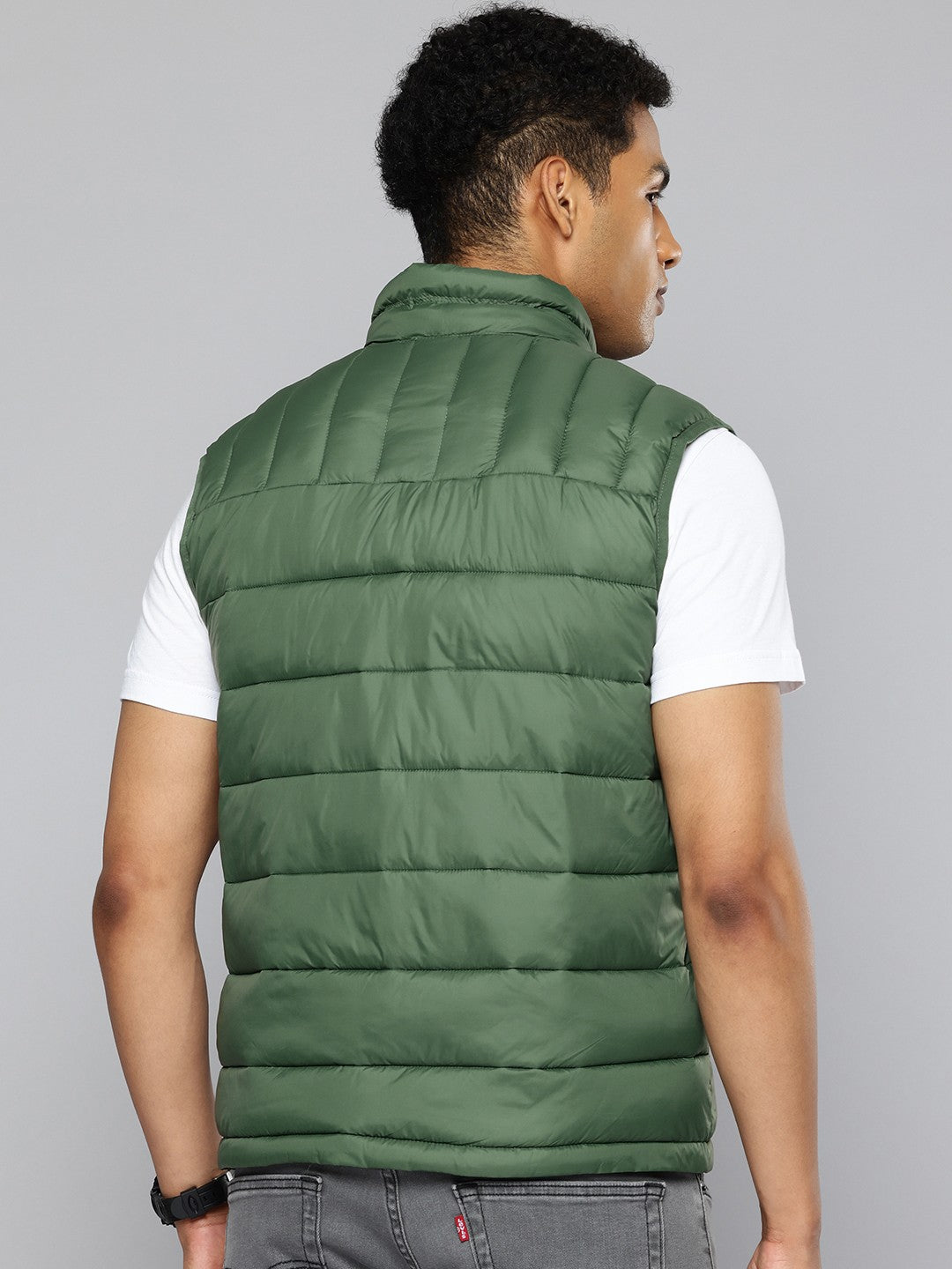 Men'S Quilted Green High Neck Puffer Jacket