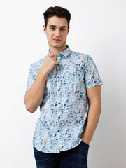 Spykar Mens Casual Shirt H/S Mshps1Be203 Indigo Blue