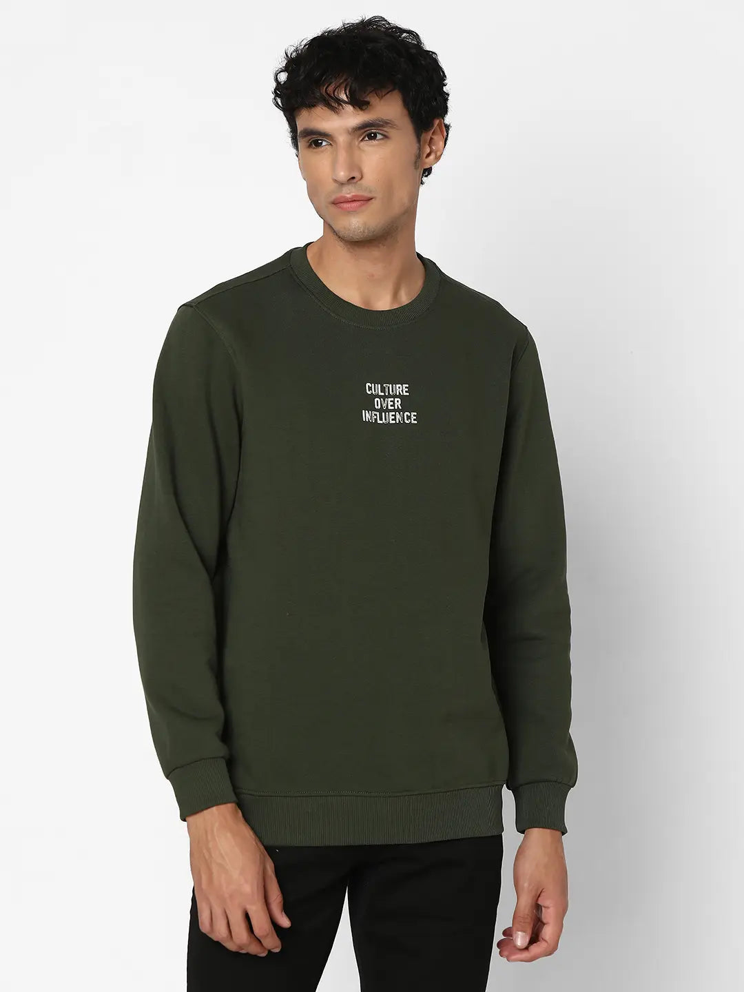 Spykar Mens Sweat Shirt F/S Msslgt2Bc072 Rifle Green