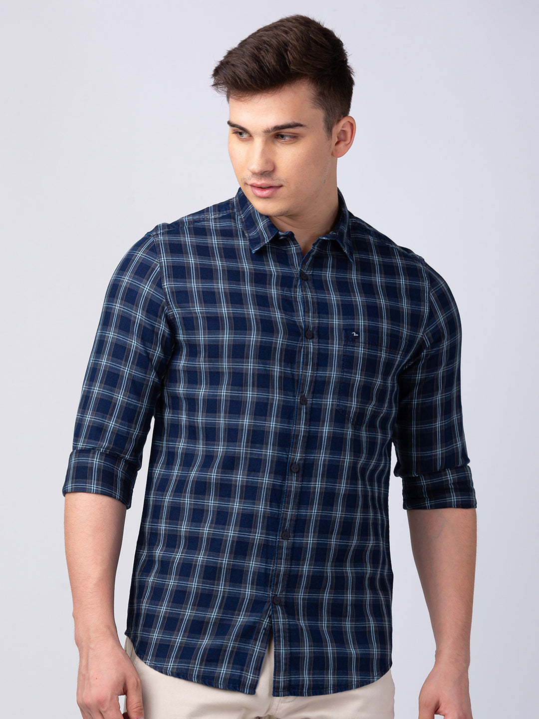 Spykar Mens Casual Shirt F/S Mshcs1Bc140 Navy-White