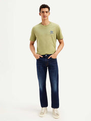 Men's Levi's 511 dark blue slim fit mid-rise jeans, showing front view with classic five-pocket design and sturdy denim fabric.