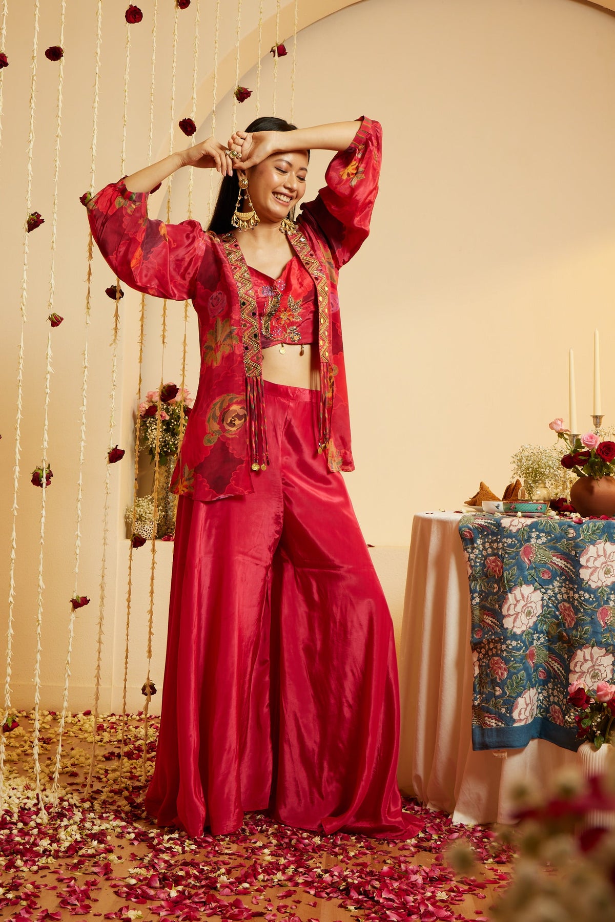 Ladies Raspberry Shine Maslin Shrug Set