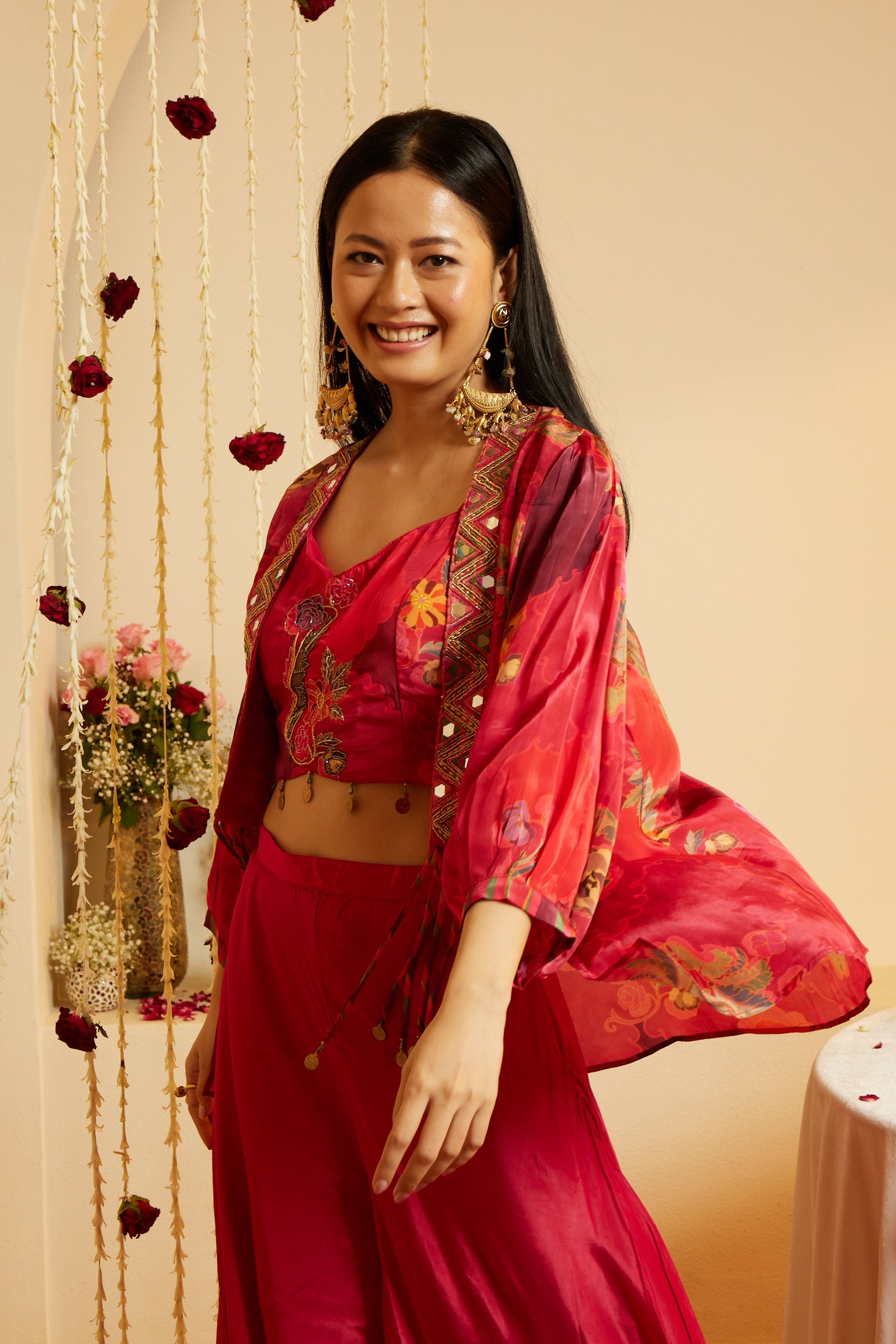 Ladies Raspberry Shine Maslin Shrug Set