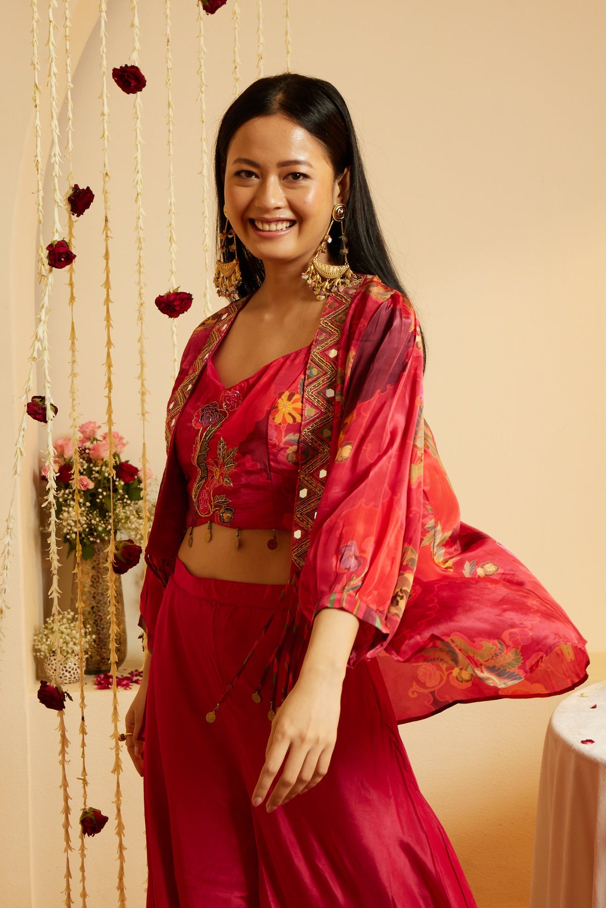 Ladies Raspberry Shine Maslin Shrug Set