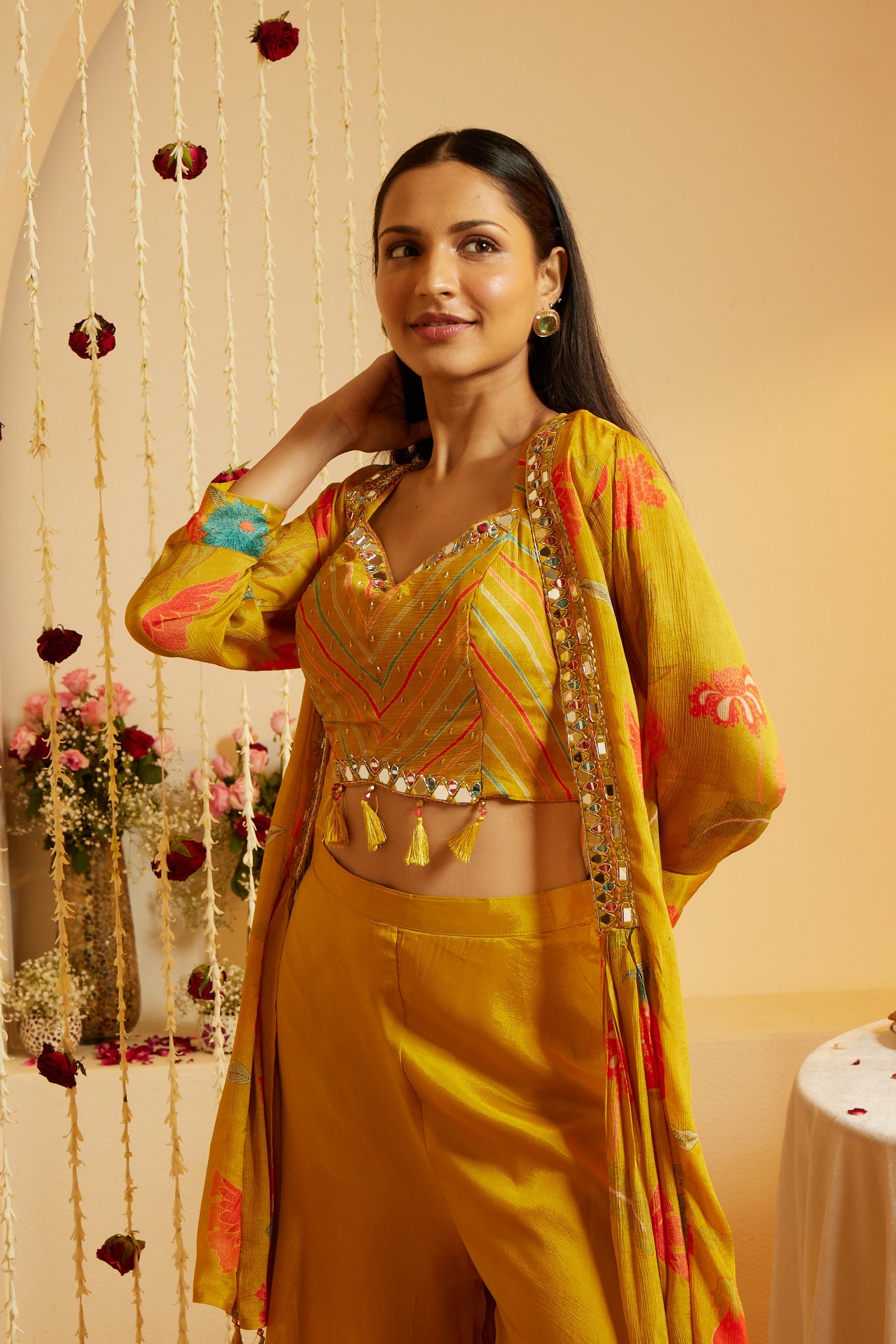 Ladies Mustard Glow Maslin Shrug Set
