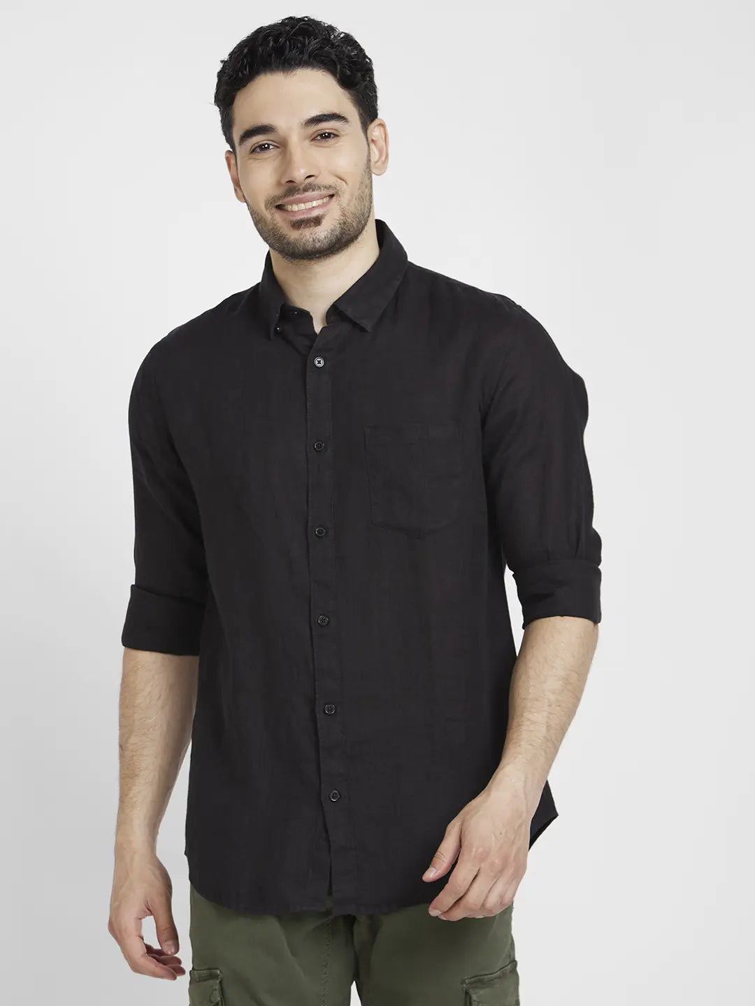 Spykar Mens Casual Shirt F/S Mshss1Bc010 Black