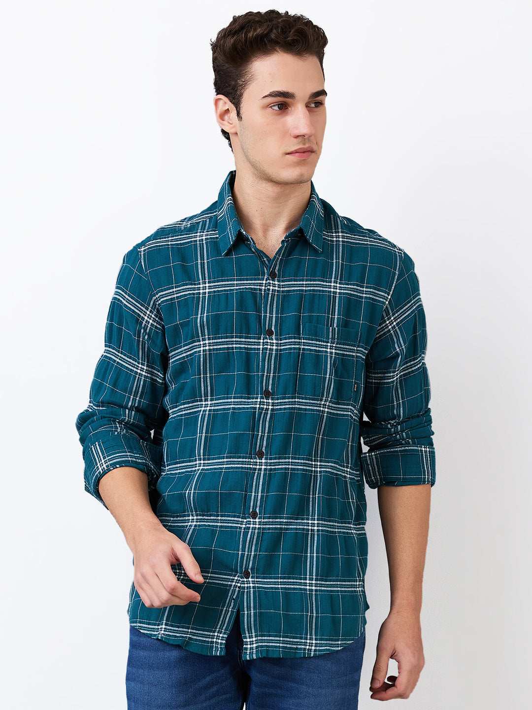 Spykar Mens Casual Shirt H/S Mshcs1Be140 Teal Green