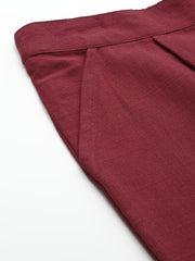 Maroon Cotton Slub Bottom-Fold Straight Pants