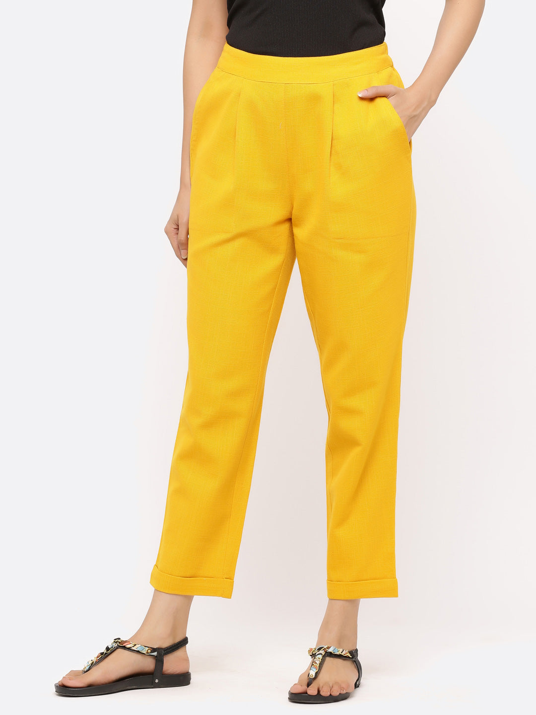 Jaipur Kurti Ladies Western Pants Mustard