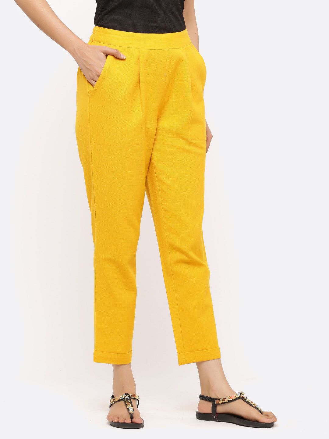 Jaipur Kurti Ladies Western Pants Mustard