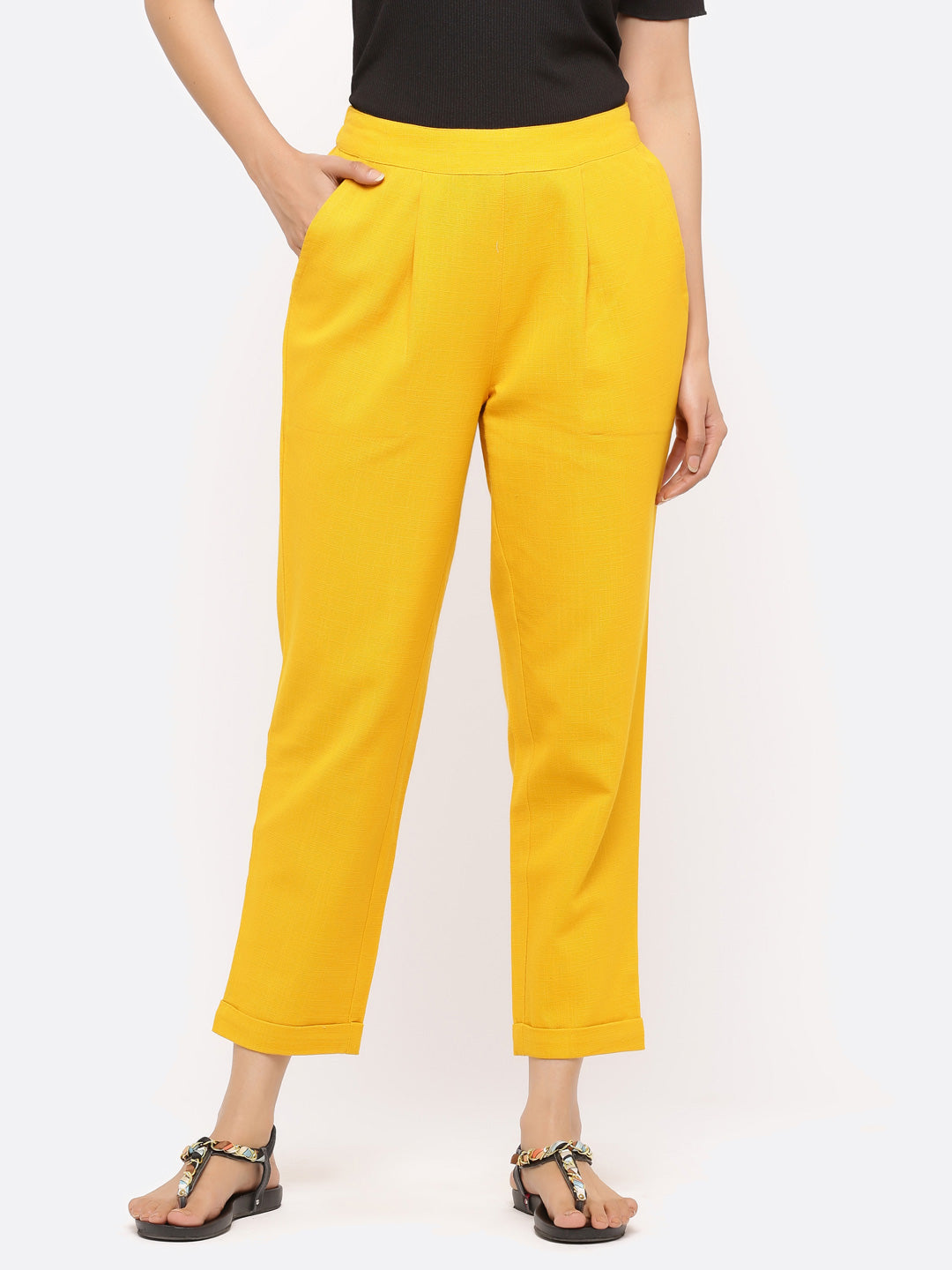 Jaipur Kurti Ladies Western Pants Mustard