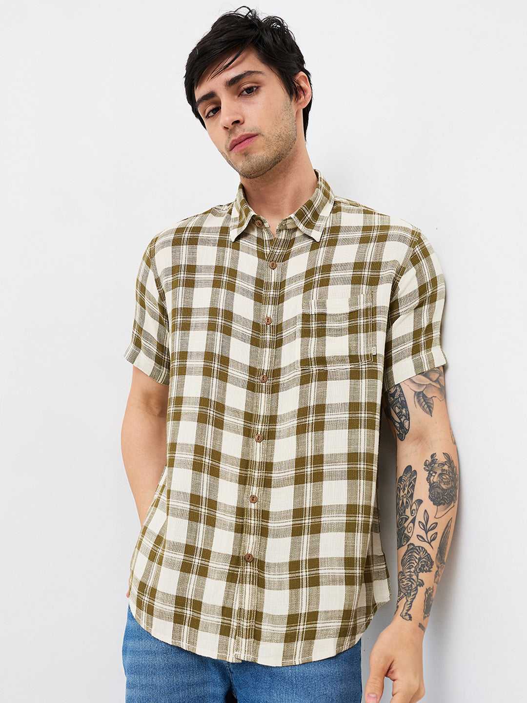 Spykar Mens Casual Shirt F/S Mshcs1Be157 Avocado Green