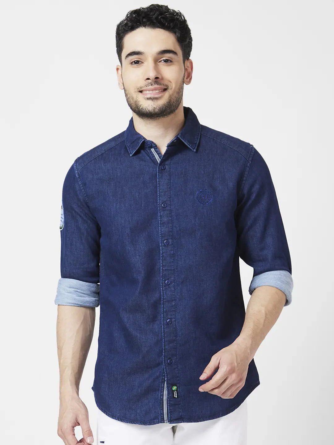 Spykar Mens Casual Shirt F/S Mshds2Bc117 Dark Blue