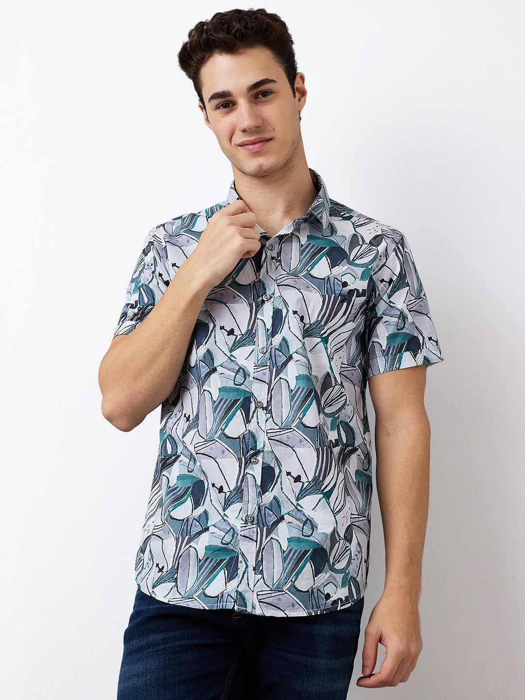 Spykar Mens Casual Shirt F/S Mshps1Be201 Teal Green