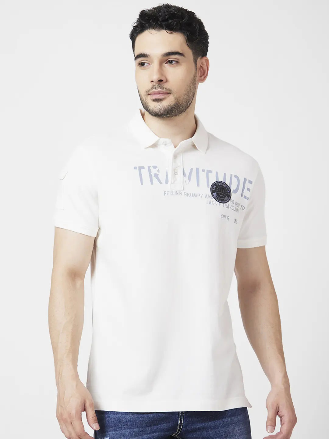 Spykar Mens T-Shirt F/S Mktfp2Bc019 Ecru