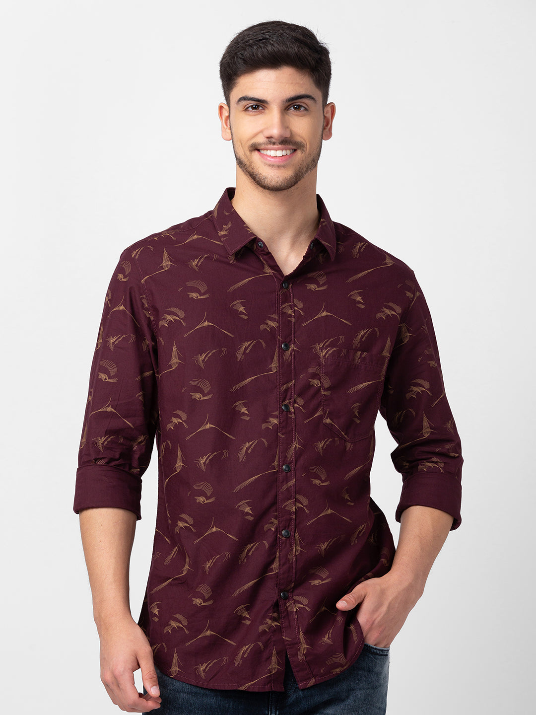 Spykar Mens Casual Shirt F/S Mshps1Bc092 Wine Red