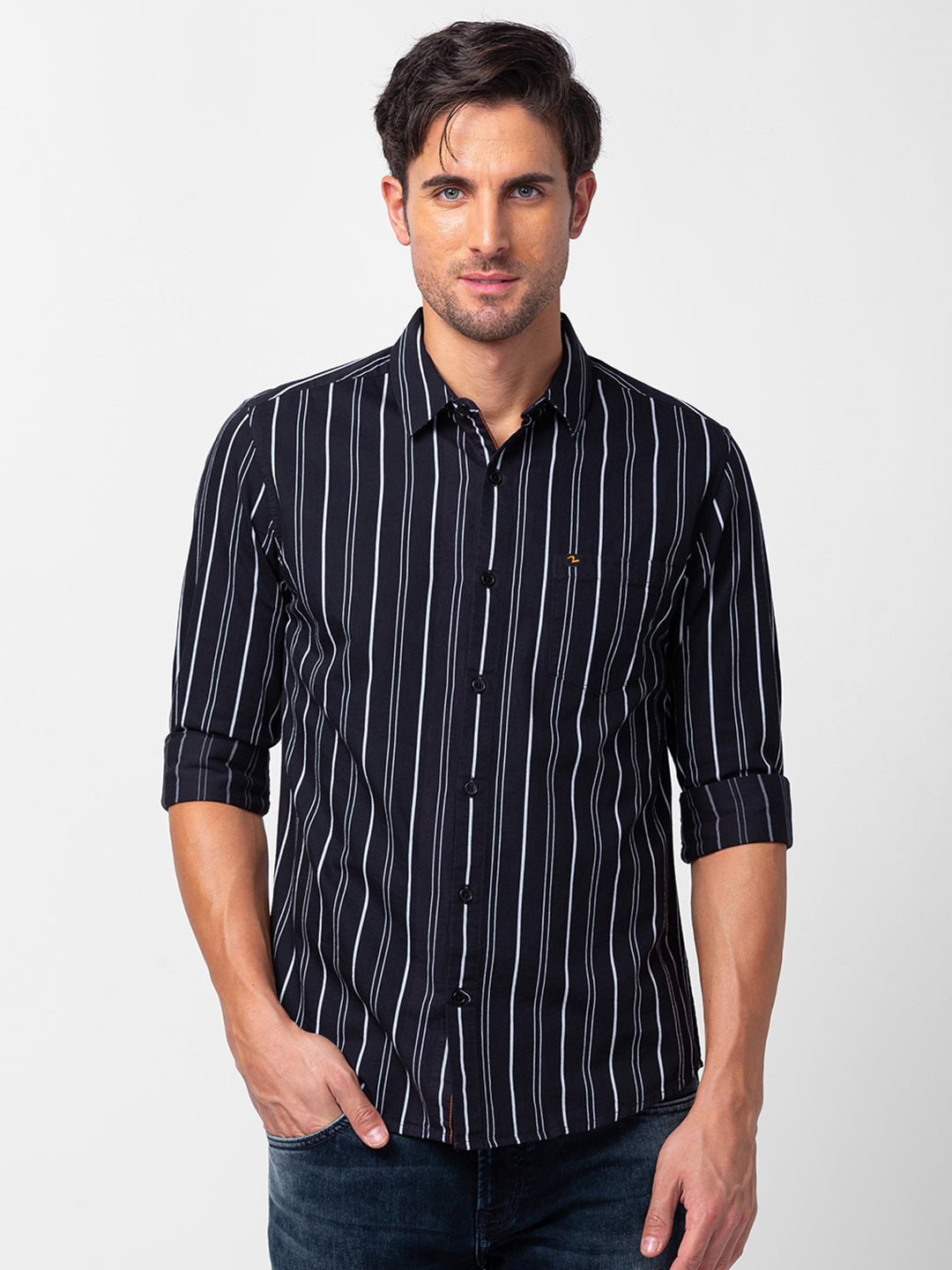 Spykar Mens Casual Shirt F/S Mshst1Bc181 Black