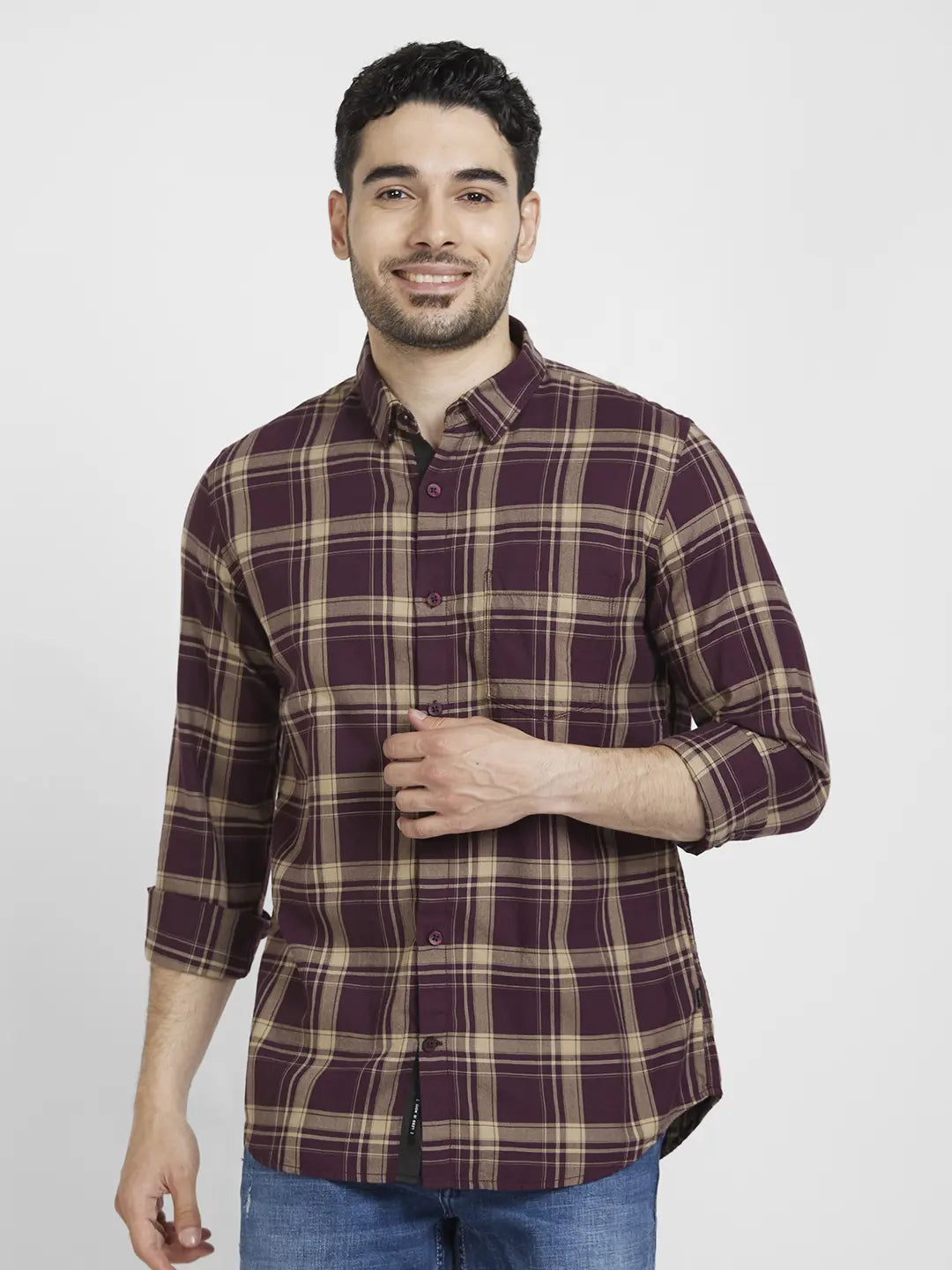 Spykar Mens Casual Shirt F/S Mshcs2Bc087 Wine Red