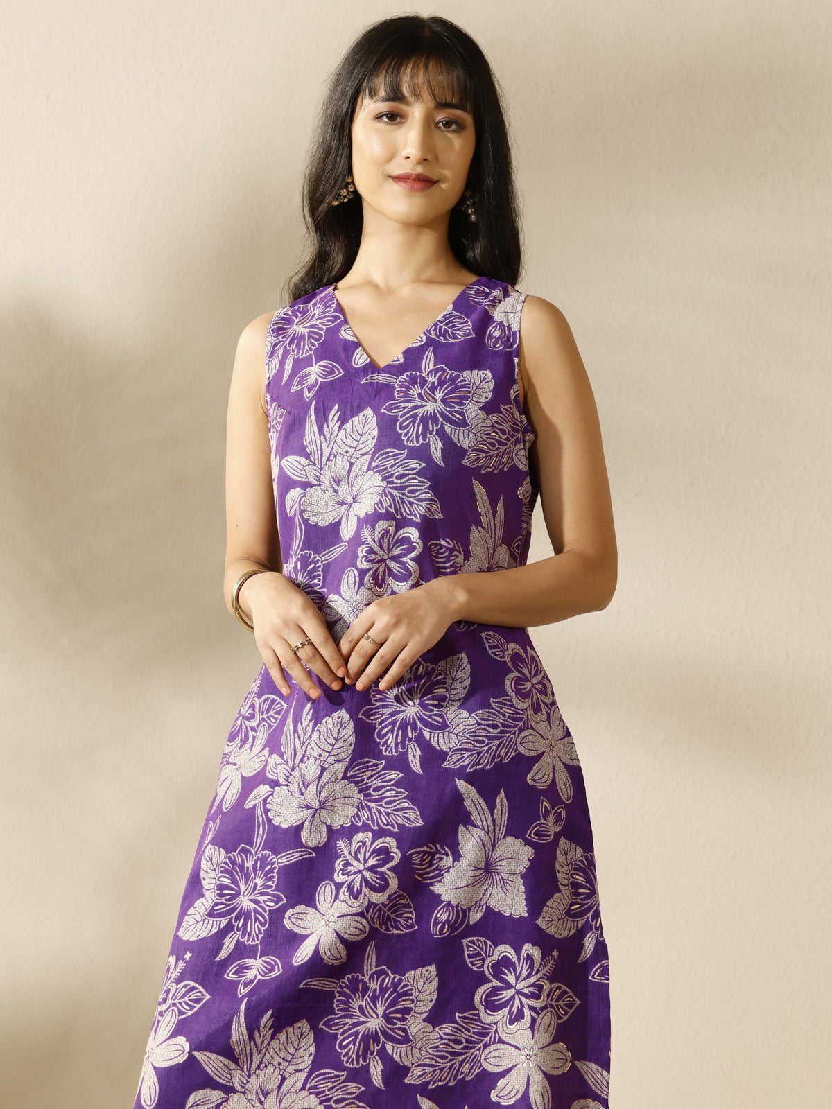 Purple printed silk blend co-ord set for women, Libas 2-piece Kurti set with straight fit and vibrant design.