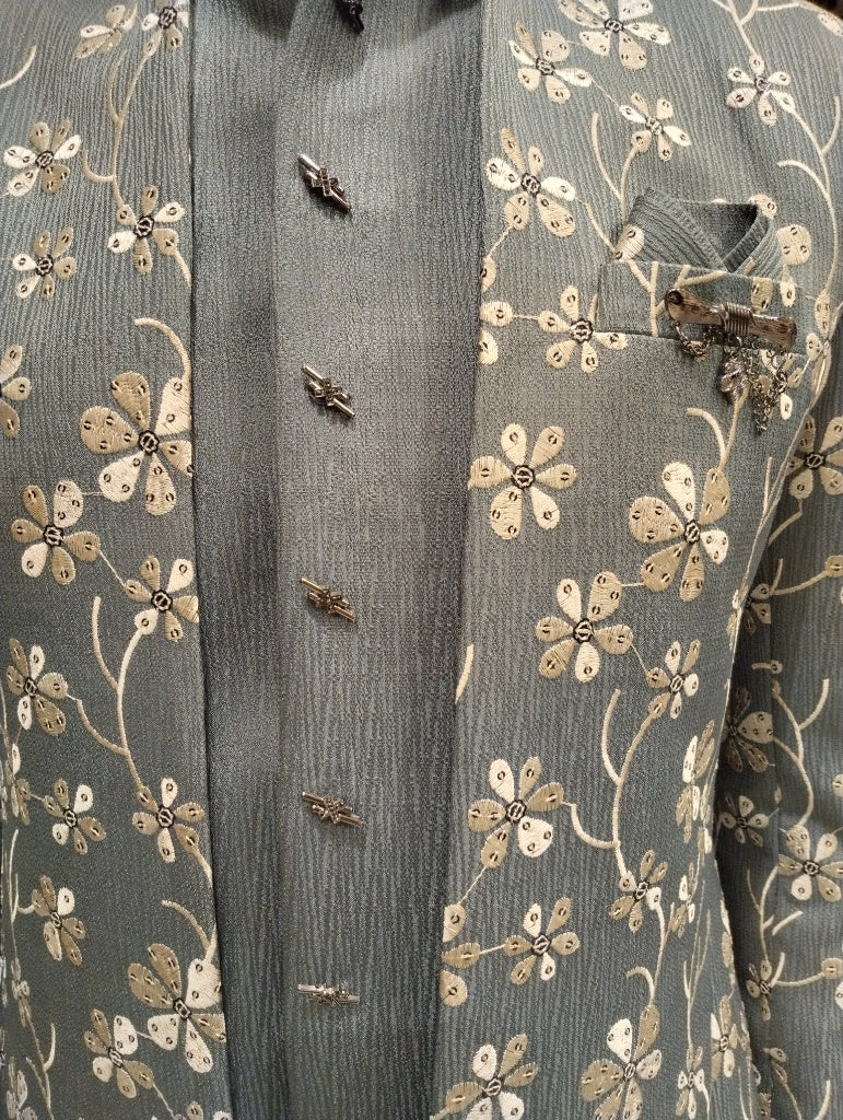 BLUE STAGE MENS COAT SUIT JODHPURI 3PCS SET 25228 GREY