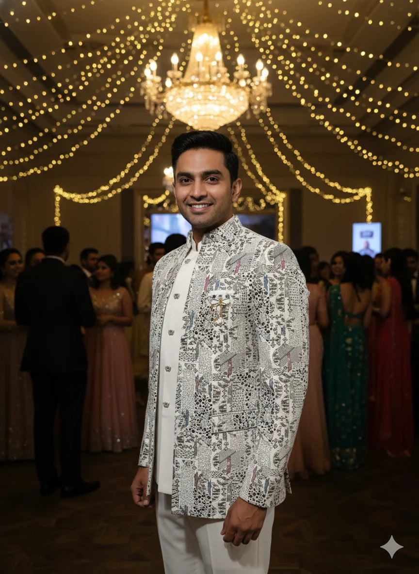 VASTAVIK MENS COAT SUIT JODHPURI 3PCS SET 2545 GREEN