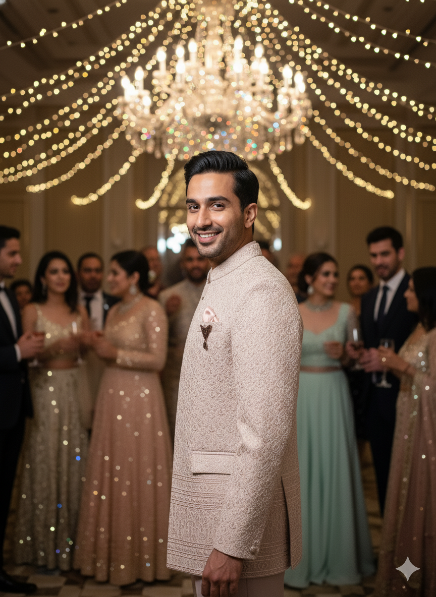 Men'S Dusty Rose Embroidered Bandhgala Suit Set - Ideal For Weddings & Receptions