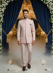 Men'S Dusty Rose Embroidered Bandhgala Suit Set - Ideal For Weddings & Receptions