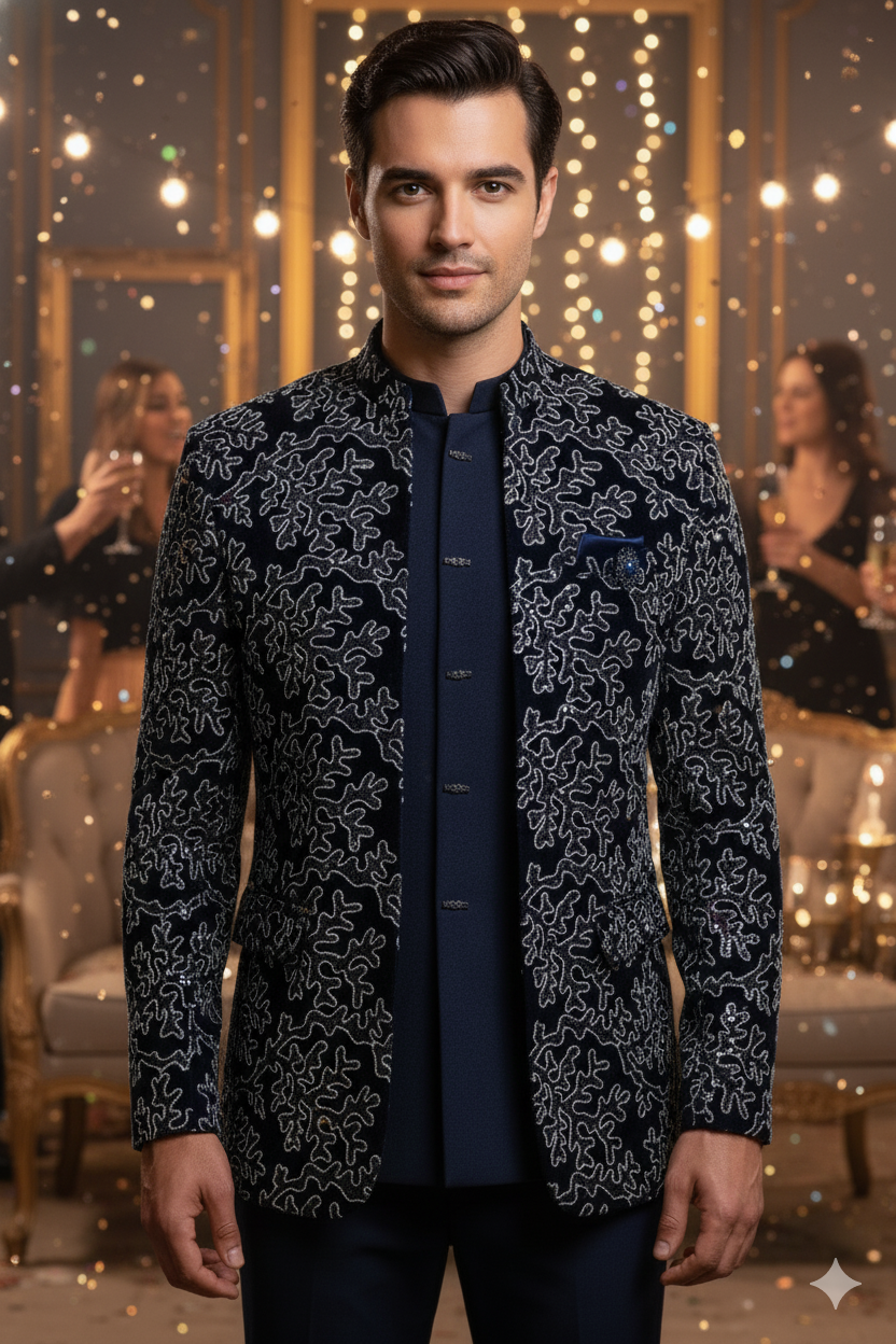 VASTAVIK MENS INDO WESTERN 3PCS SET 2595 NAVY