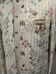 Contemporary Ivory Jodhpuri Coat With Multicolor Thread & Bird Motif Embroidery