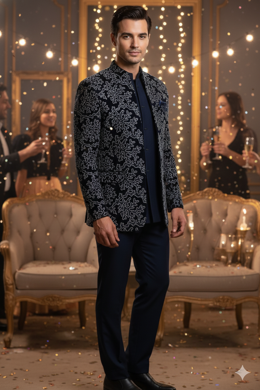 VASTAVIK MENS INDO WESTERN 3PCS SET 2595 NAVY