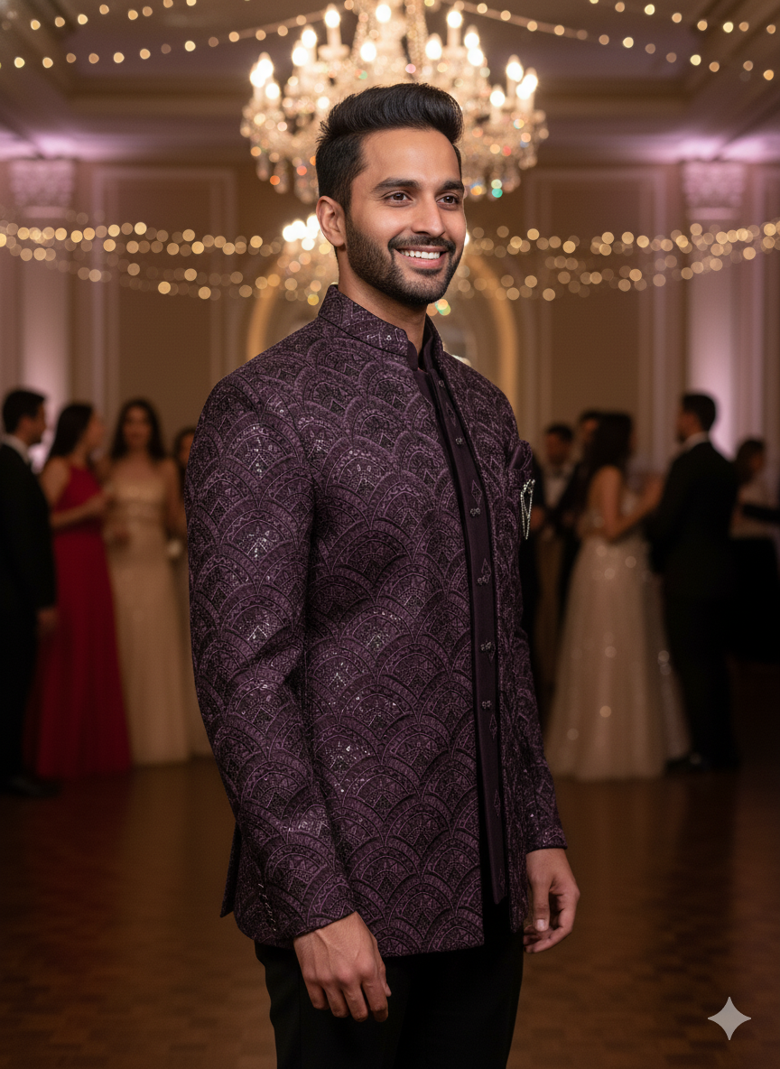 BLUE STAGE MENS COAT SUIT JODHPURI 3PCS SET 27371 WINE