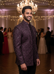 BLUE STAGE MENS COAT SUIT JODHPURI 3PCS SET 27371 WINE