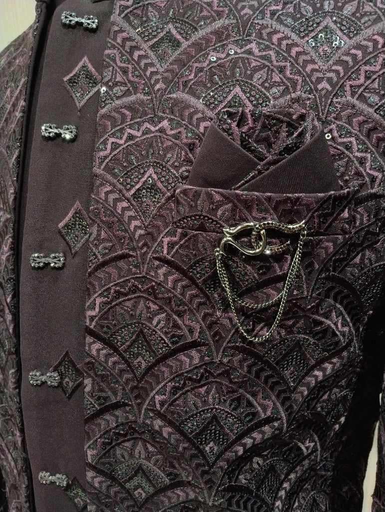 BLUE STAGE MENS COAT SUIT JODHPURI 3PCS SET 27371 WINE